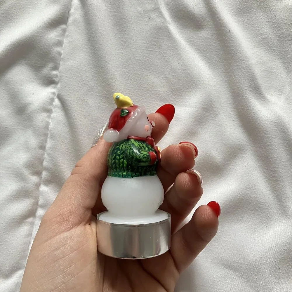 New Vintage Snowman Candle 3in Christmas‎ Decor Retro Holiday Winter